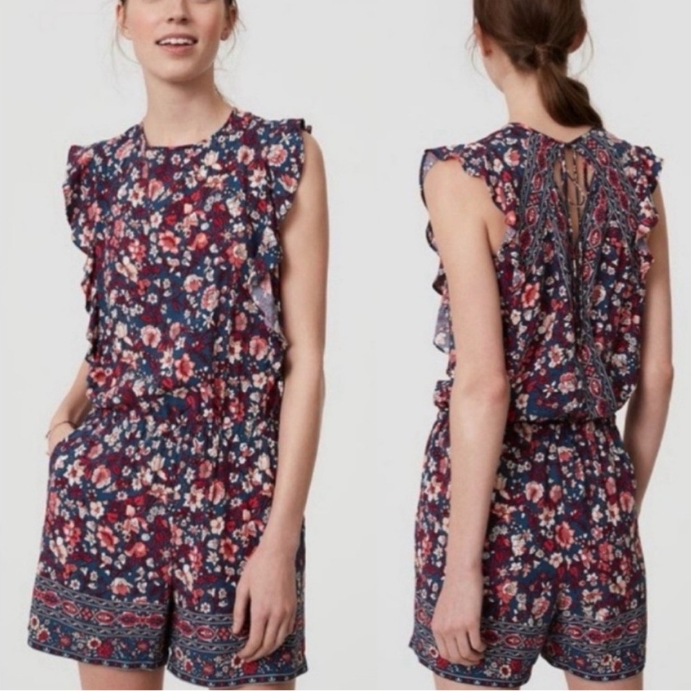 Ann Taylor Loft Blue Floral sleeveless Romper Size XS